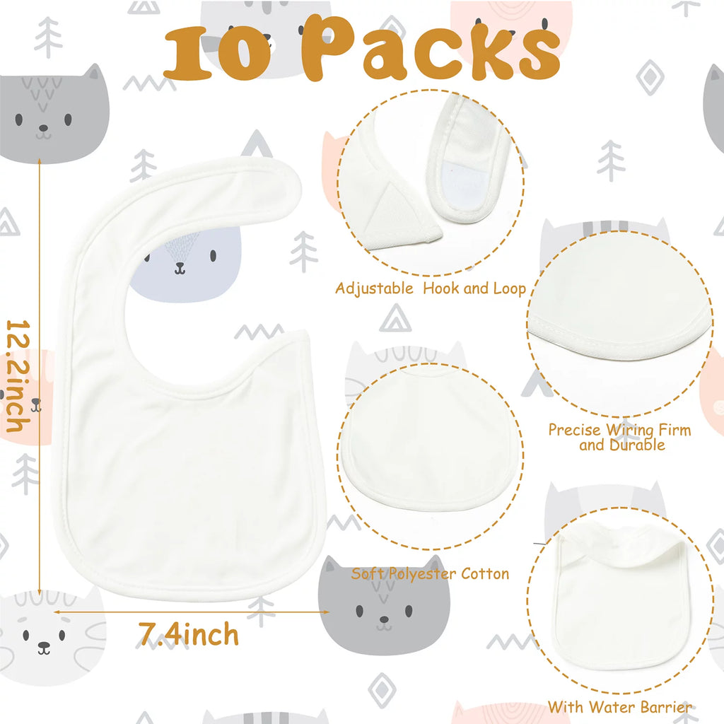 10 Pcs White Cotton Waterproof Baby Bibs U45394