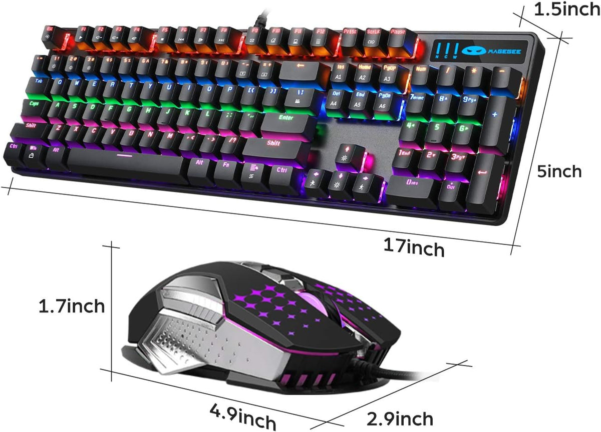 Mechanical Gaming Keyboard and Mouse Combo, 104 Keys Rainbow Backlit, Wired M763
