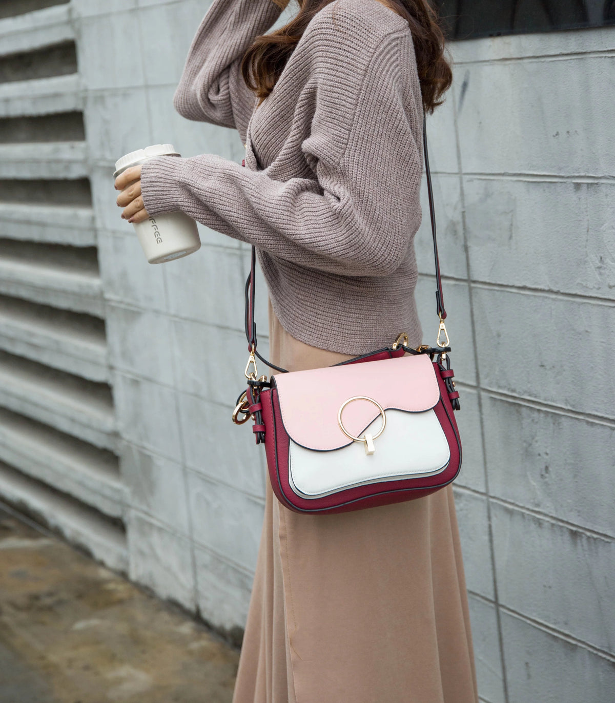 Coffee Cognac Faux Leather Flap Top Crossbody Bag G111541