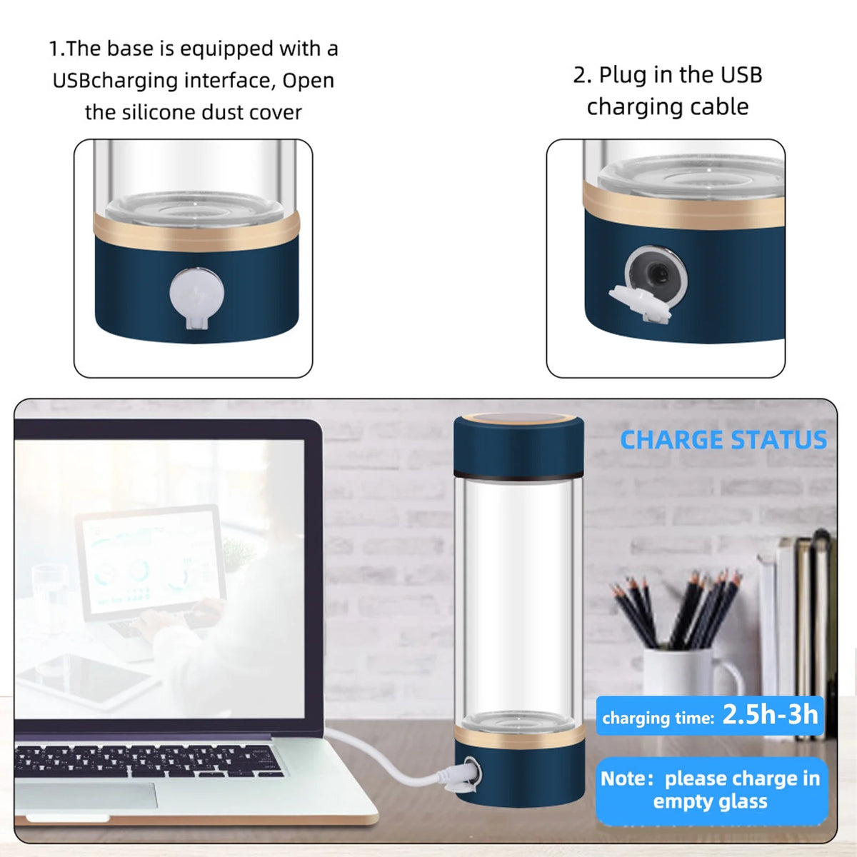 420ml Portable Hydrogen-Rich Generator Bottle Glass Cup A6865