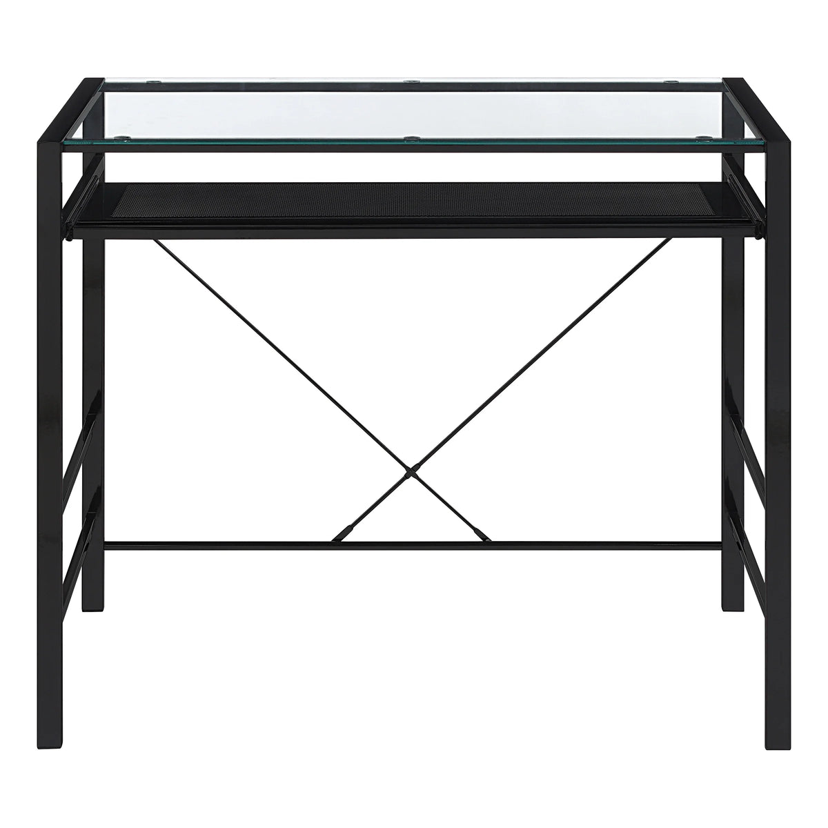 Computer Desk with Clear Tempered Glass Top and Black Metal Frame J3119