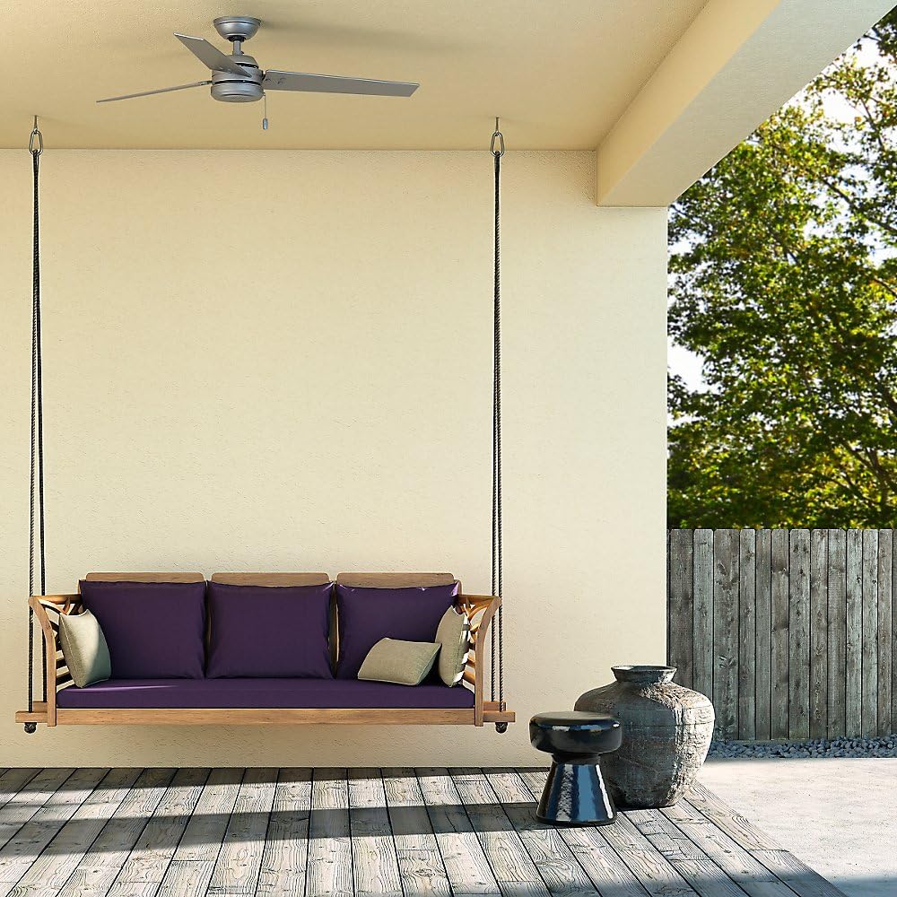 Matte Silver 52 3 Blade Wooden Indoor Outdoor Ceiling Fan with Light Kit M157