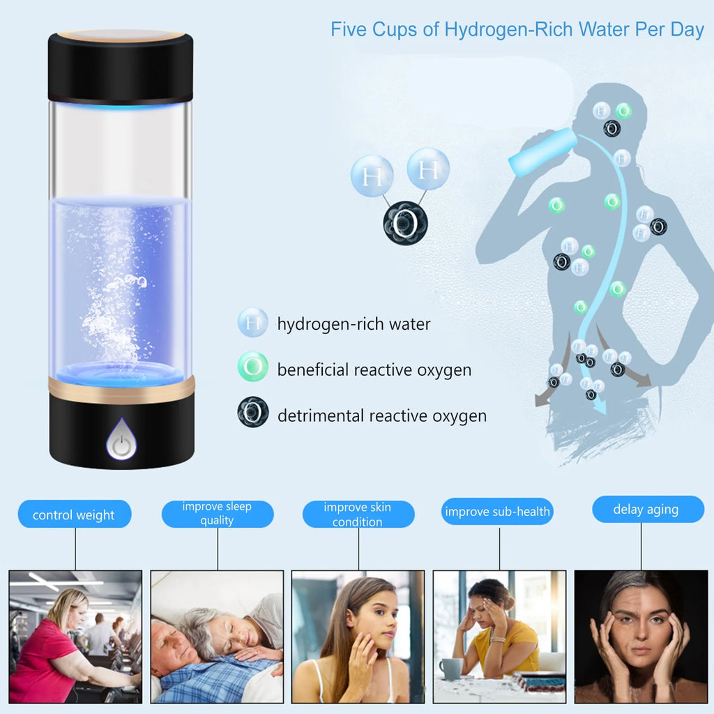 420ml Portable Hydrogen-Rich Generator Bottle Glass Cup A6865