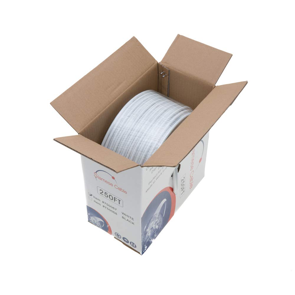 250FT White Siamese RG59/U Cable, 20AWG + 18/2AWG, 95% Shielding T269936