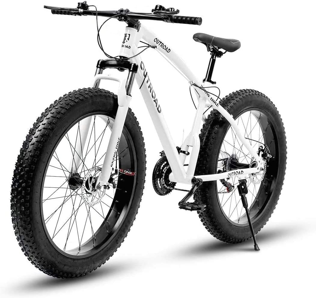 Fat Tire Mountain Bike with 26 inch Wheels, 21 Speed, High Carbon Steel Frame, Double Disc Brake H21519