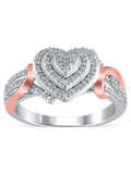 1/6 Carat T.W. Heart Shaped Double Halo Diamond Composite Ring in Sterling Silver with 14K Rose Gold Plating, Size 6 C701