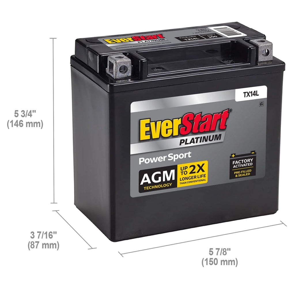 AGM Power Sport Battery Group Size TX14L 12 Volt 200 CCA H23054