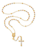 14K Gold Plated Sterling Silver Tri Color Beads Rosary Necklace 26" E3309