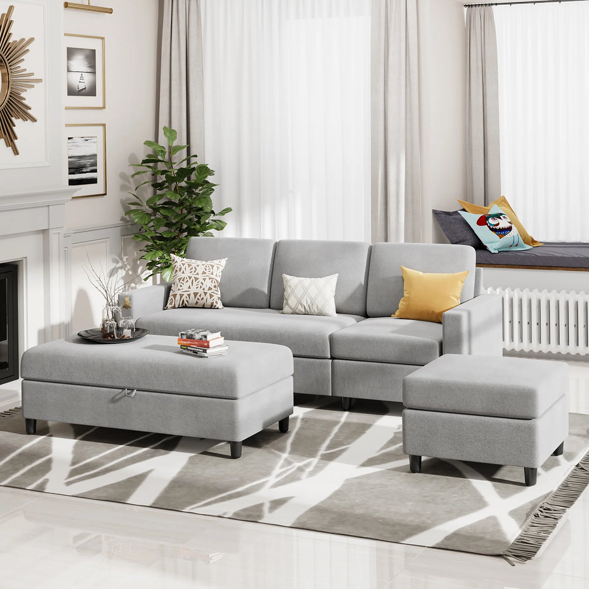 L Shaped 4 Seat Sectional Sofa with Storage Ottoman Y4236