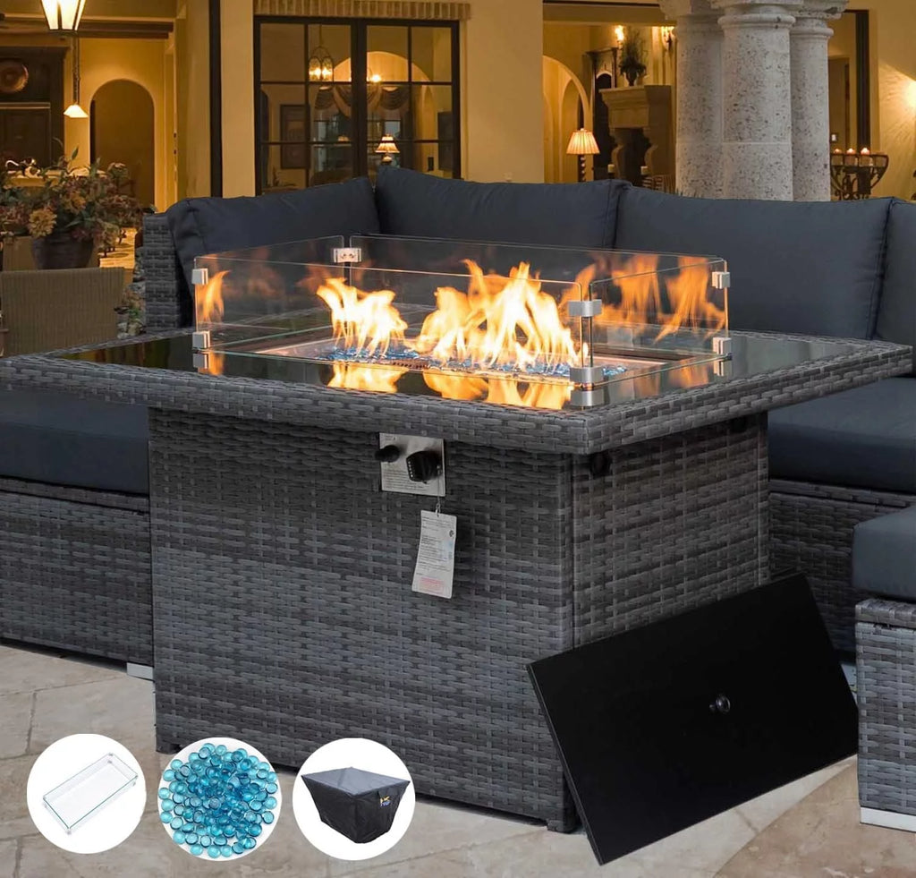 Gray Wicker Propane Fire Pit Table 55,000 BTU N349367