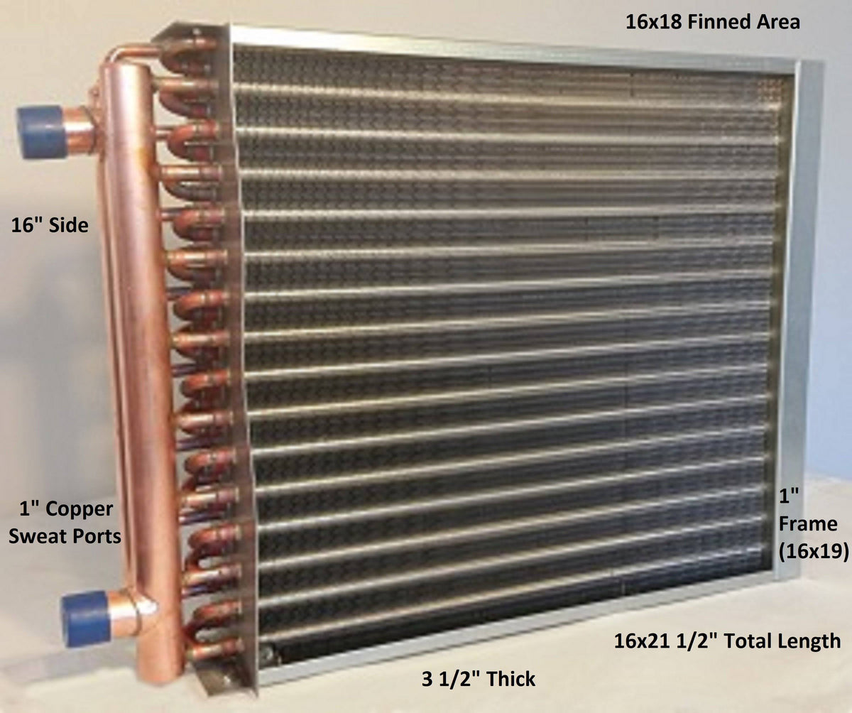 16x18 Water to Air Heat Exchanger with 1x22 Copper Ports O792