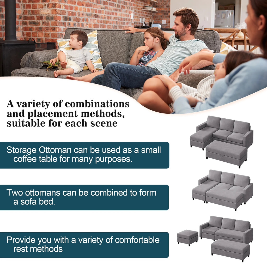 L Shaped 4 Seat Sectional Sofa with Storage Ottoman Y4236