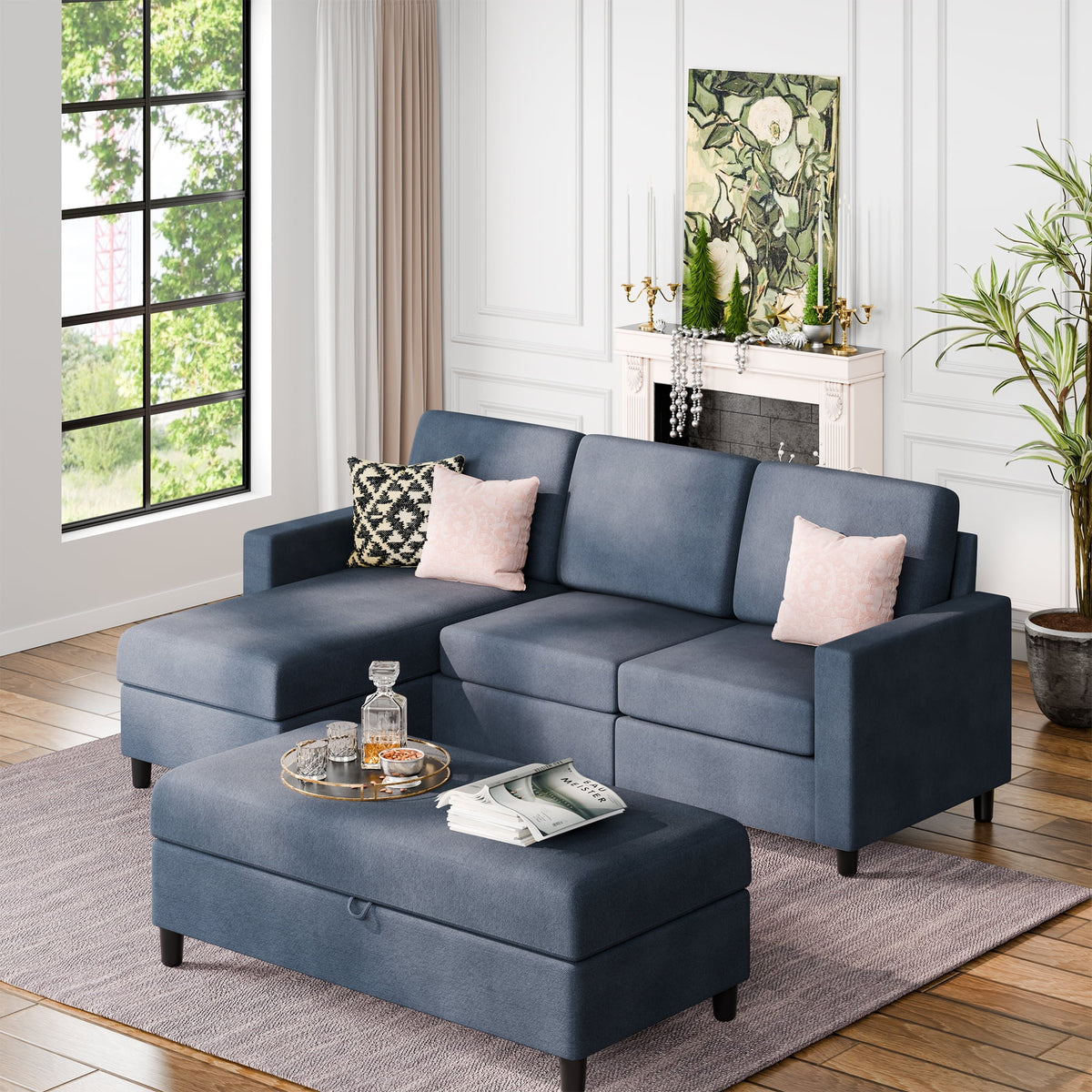 L Shaped 4 Seat Sectional Sofa with Storage Ottoman Y4236