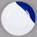 White Navy Blue Wide Rim Round Melamine Plate - 24/Case A1227