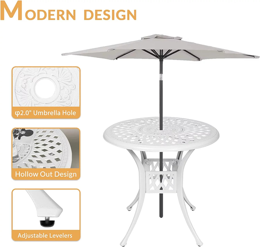 3-Piece Cast Aluminum Outdoor Patio Dining Set with 2 Cushioned Chairs and Round Table R5316