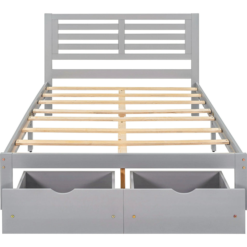 Full Size Platform Bed with Drawers Gray V511