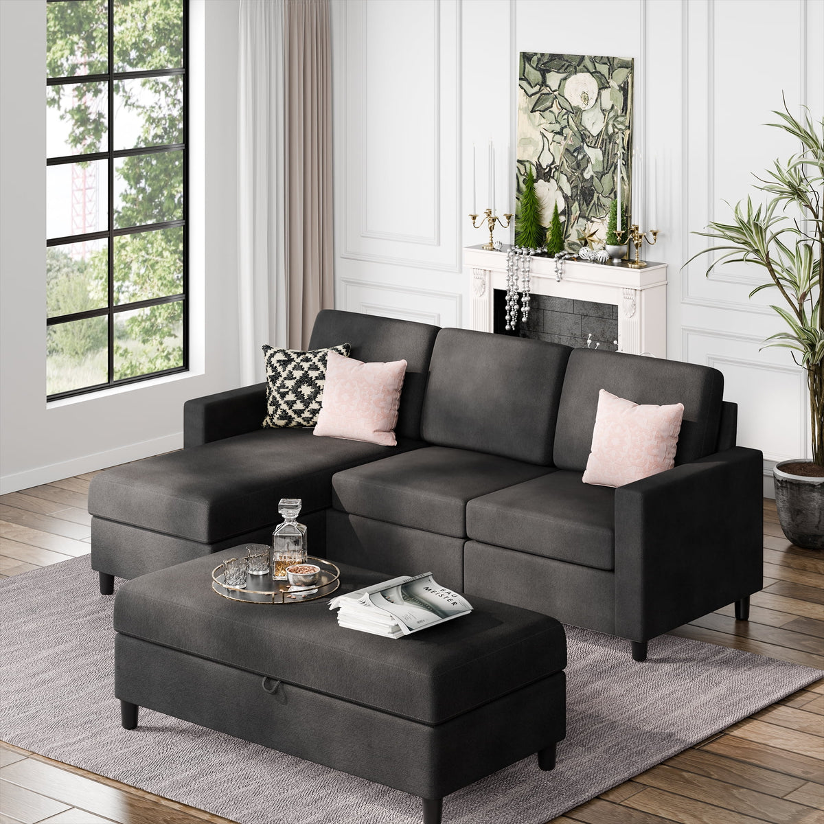 L Shaped 4 Seat Sectional Sofa with Storage Ottoman Y4236