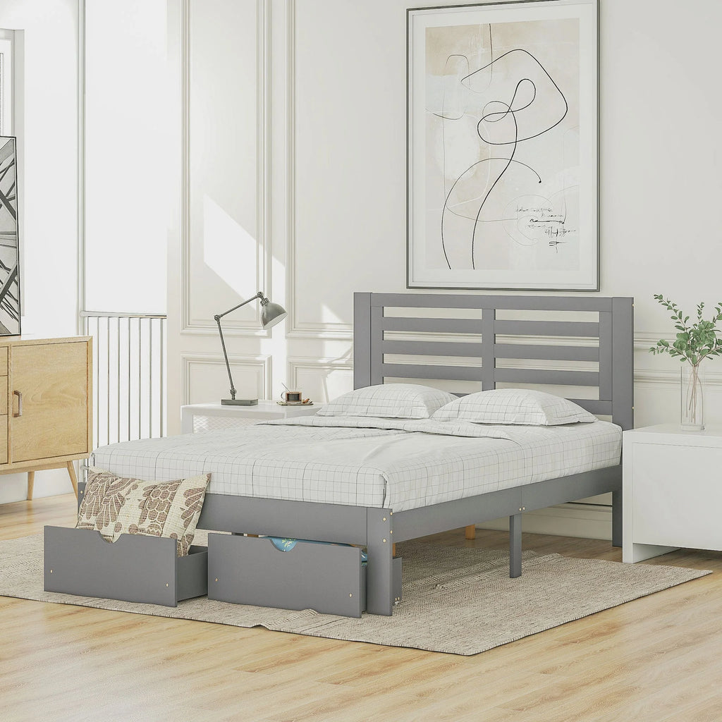 Full Size Platform Bed with Drawers Gray V511