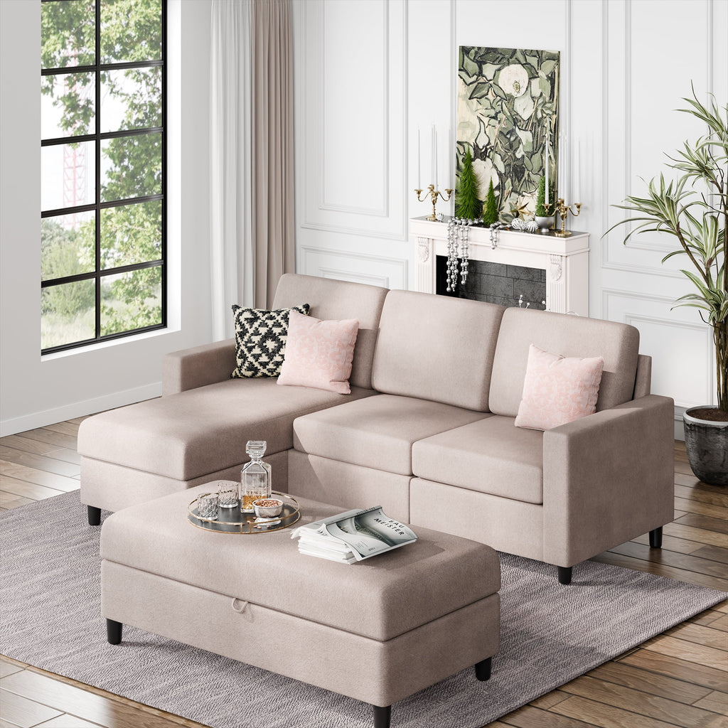 L Shaped 4 Seat Sectional Sofa with Storage Ottoman Y4236