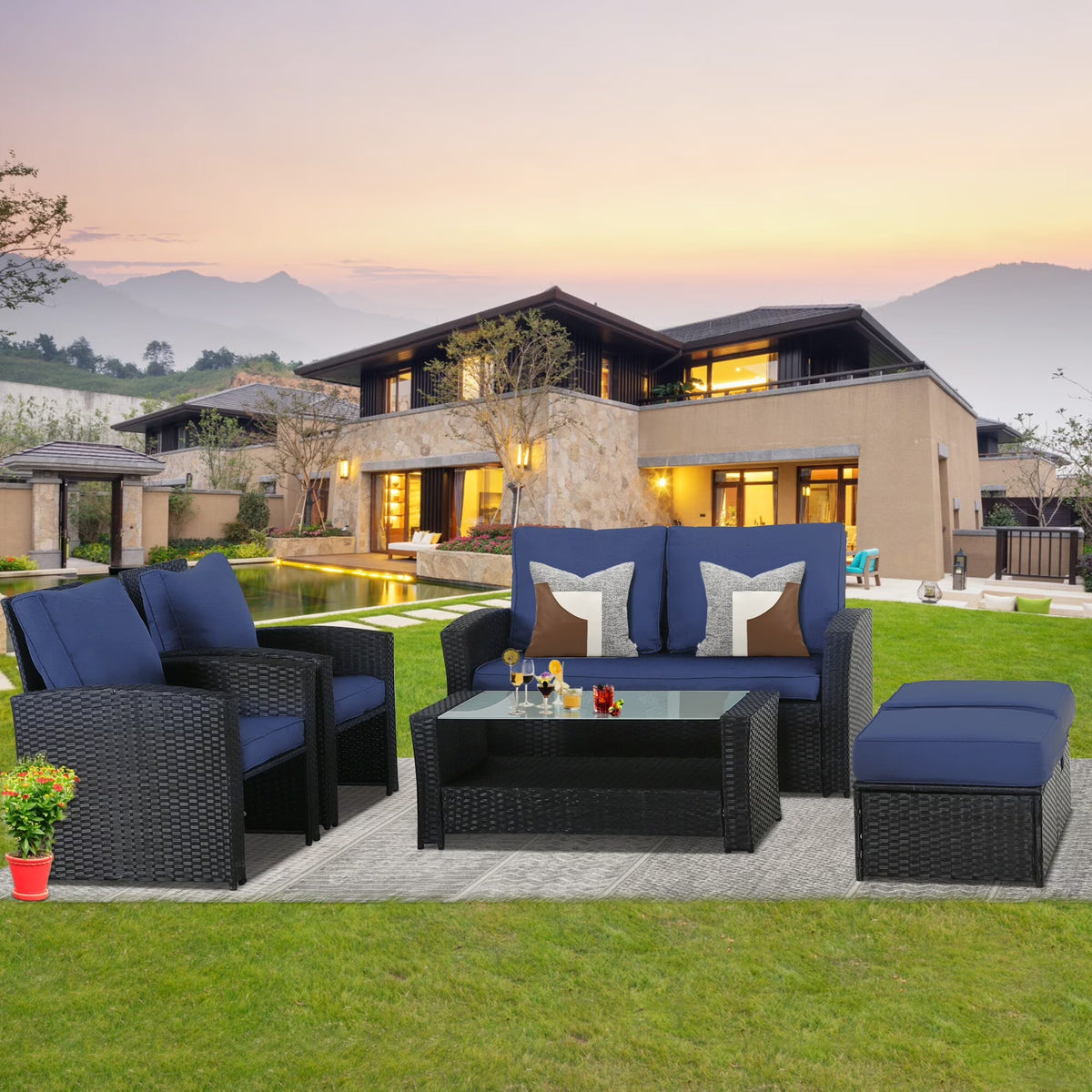 6-piece Rattan Wicker Outdoor Sectional Sofa K22242
