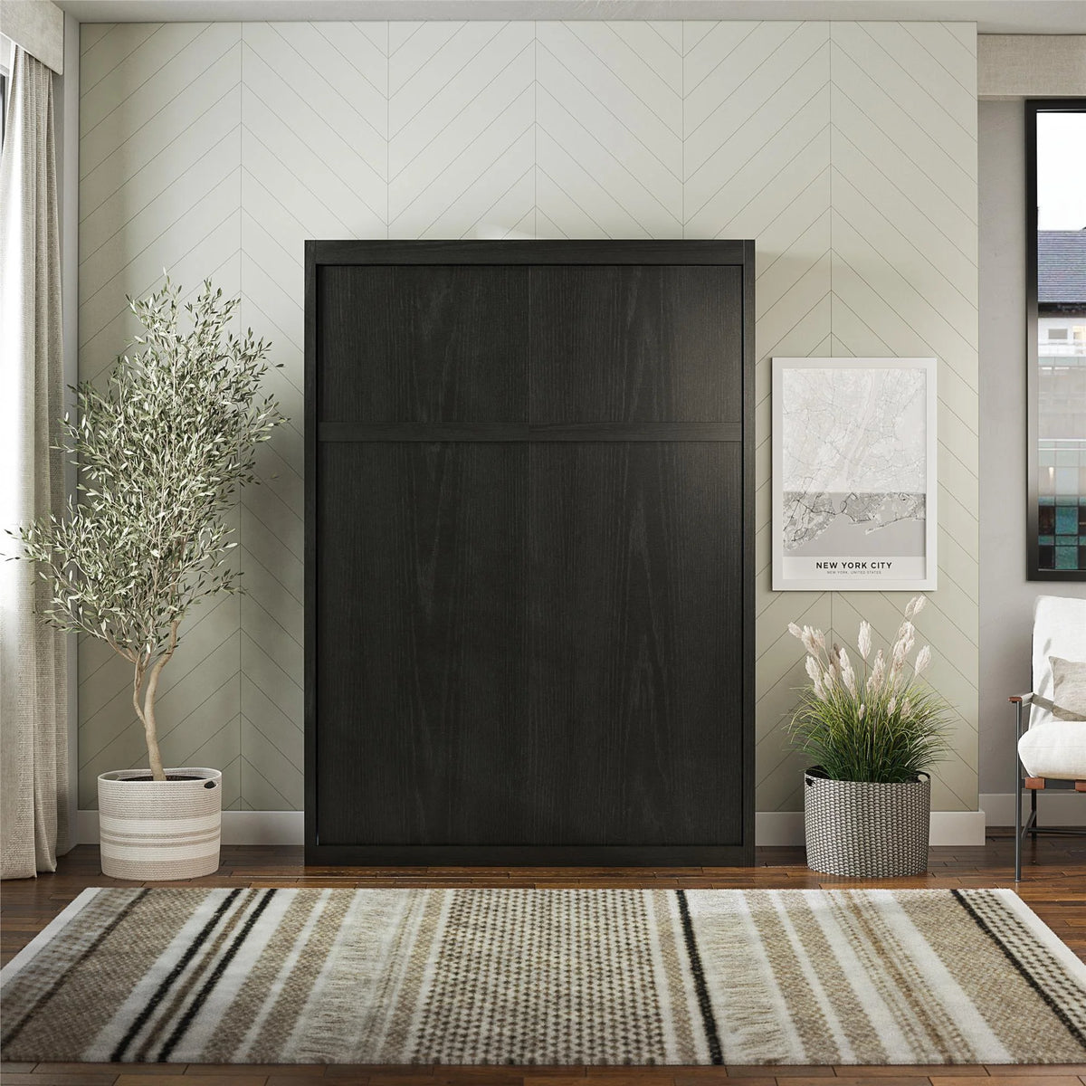 Full Wall Bed in Black Oak E40709