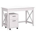 48W Writing Desk with 2 Drawer Mobile File Cabinet, Pure White Oak M25754