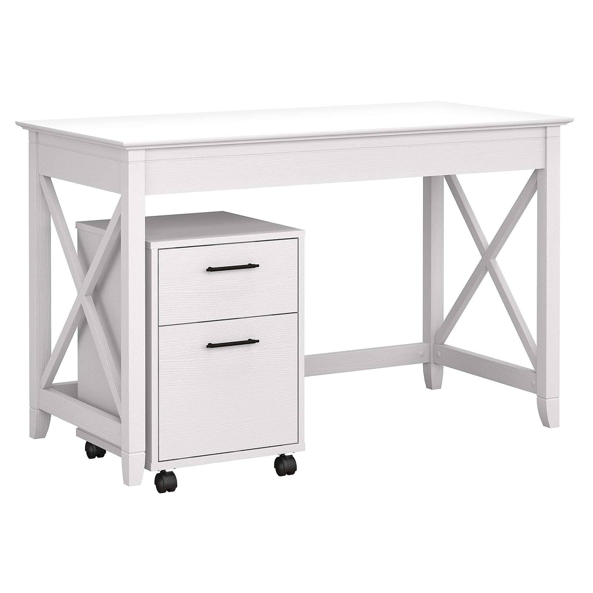 48W Writing Desk with 2 Drawer Mobile File Cabinet, Pure White Oak M25754