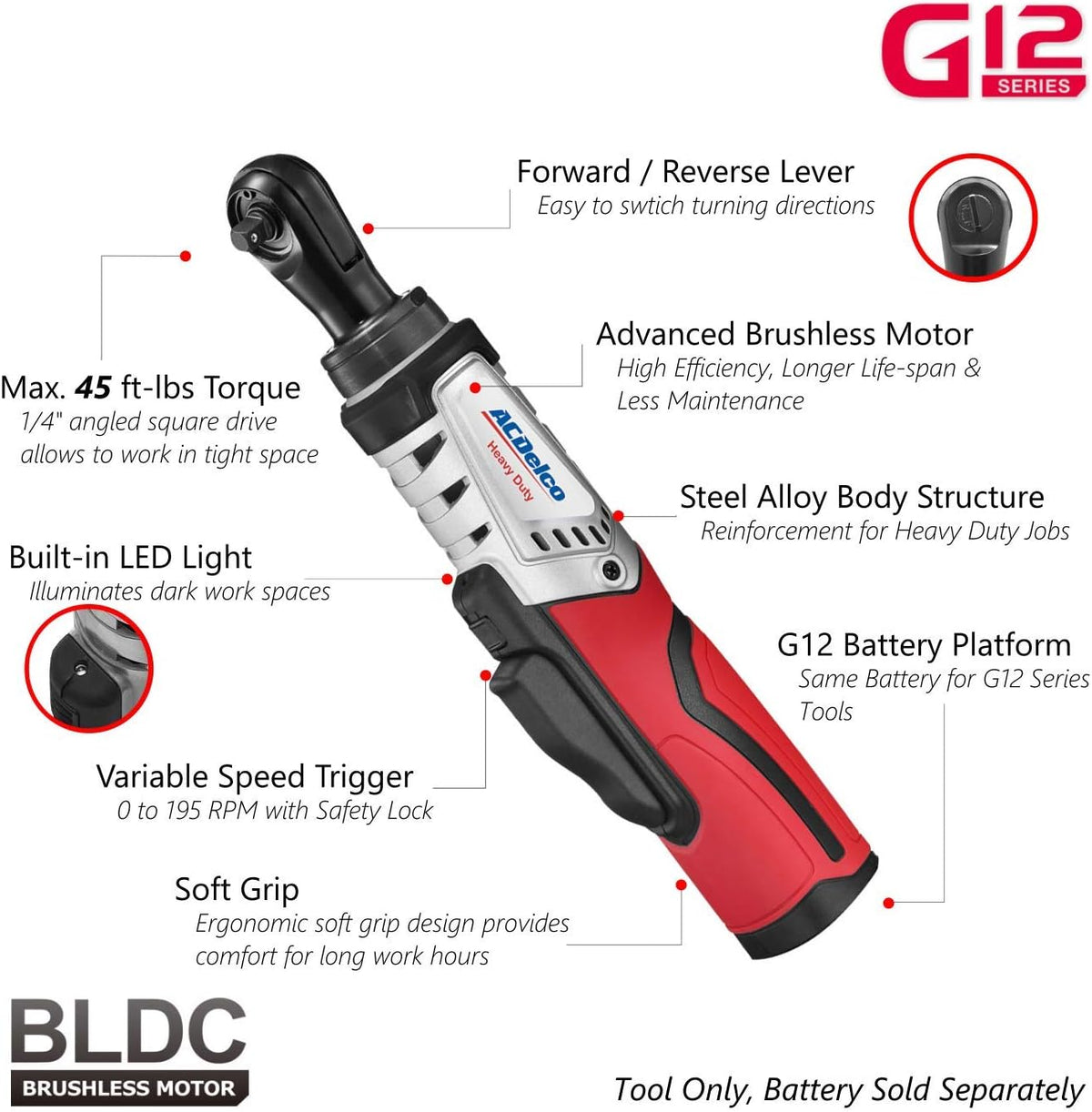 12V Cordless Li-ion 1/4” Brushless Ratchet Wrench A617