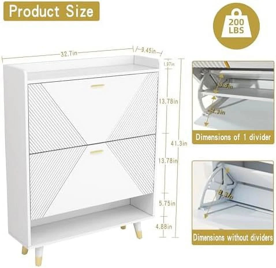 White 2 Flip Drawers Shoe Cabinet J166832