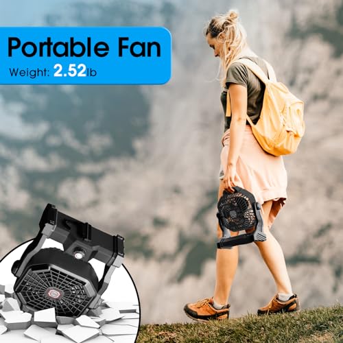9 Inch Rechargeable Battery Powered Camping Fan with LED Lantern O199437
