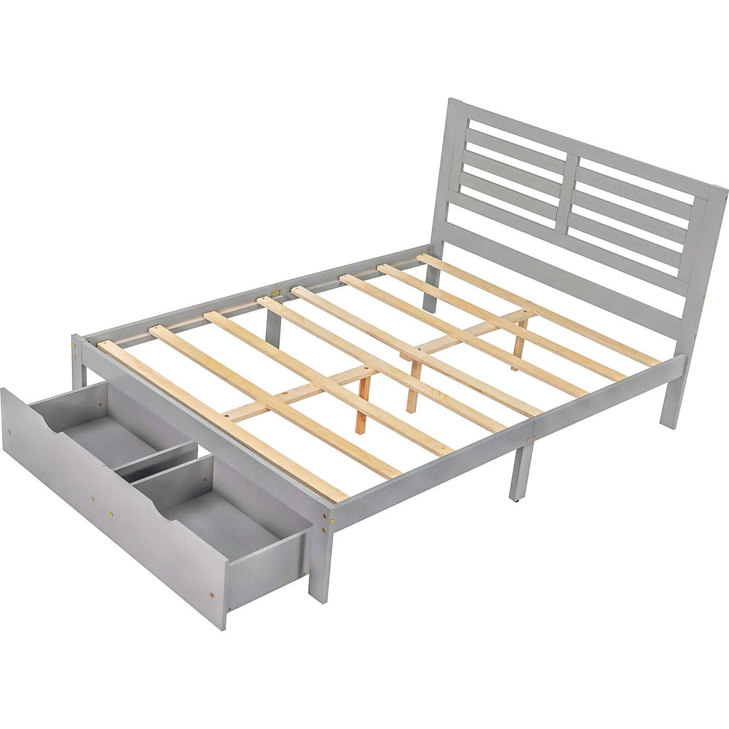 Full Size Platform Bed with Drawers Gray V511