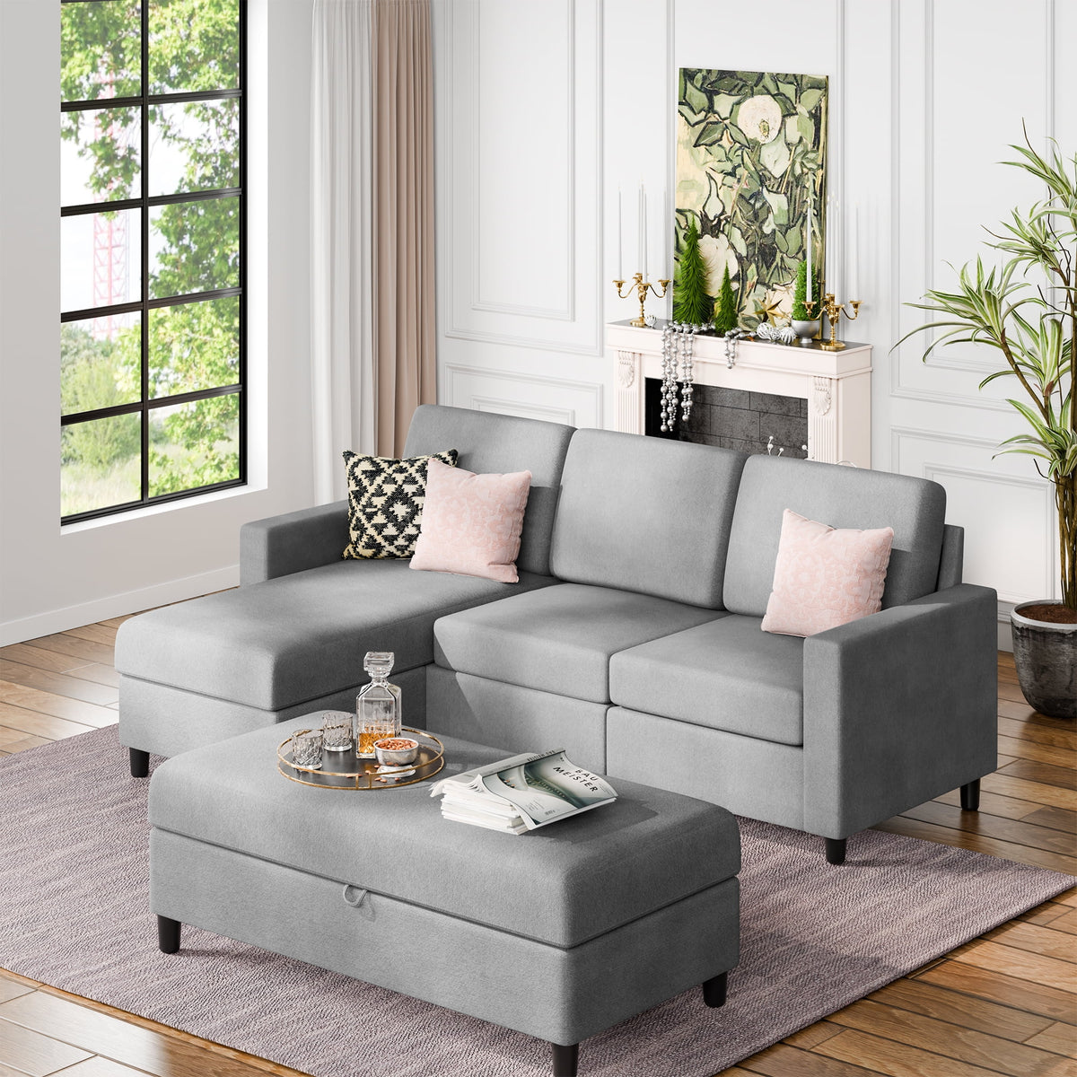 L Shaped 4 Seat Sectional Sofa with Storage Ottoman Y4236