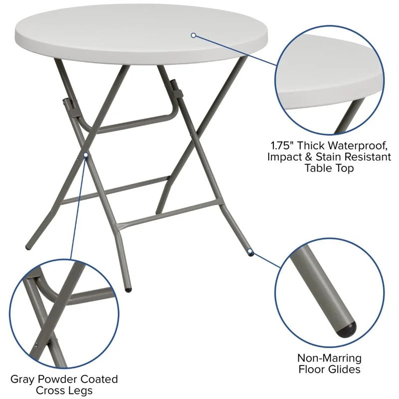 Round Granite White Plastic Folding Table W88285
