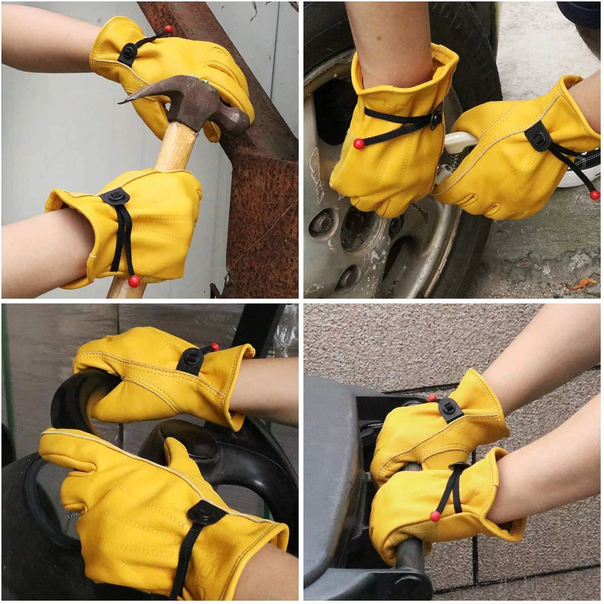 Cowhide Leather Work Gloves Adjustable Wrist Cut Resistant N4824