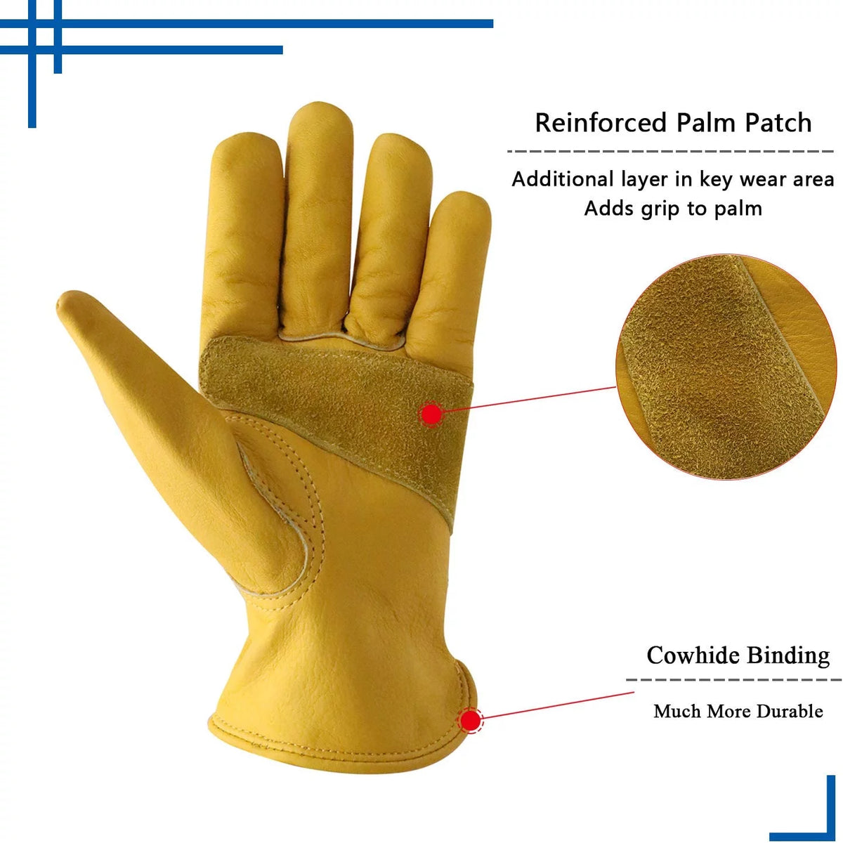 Cowhide Leather Work Gloves Adjustable Wrist Cut Resistant N4824